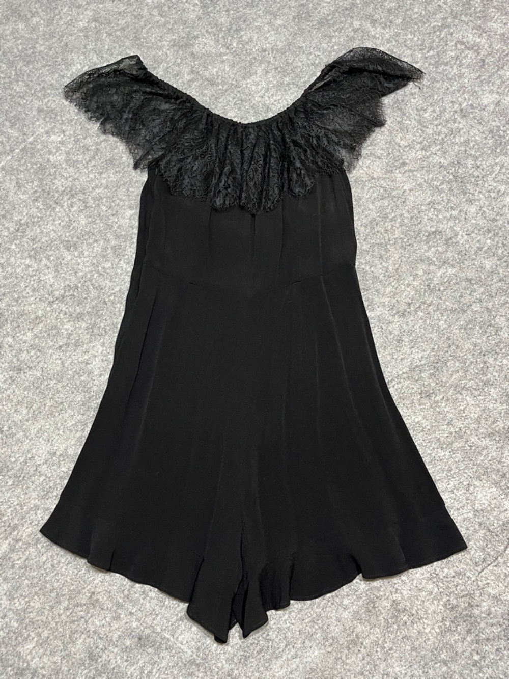 Sandro Black Lace-Trim Off-Shoulder Romper